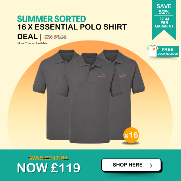16 x Essential Polo Shirt Deal 1 branded polo shirts