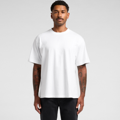 AS Colour Box T-Shirt 2 Male wearing AS Colour boxy t-shirt in white