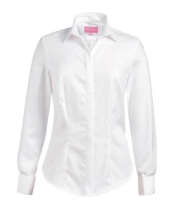 BK101 WHI FRONT - Brook Taverner Villeta Herringbone Shirt - Ladies