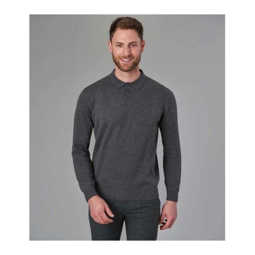 BK556 CHA MODEL 1 HERO - Brook Taverner Casper Knitted Long Sleeve Polo Shirt