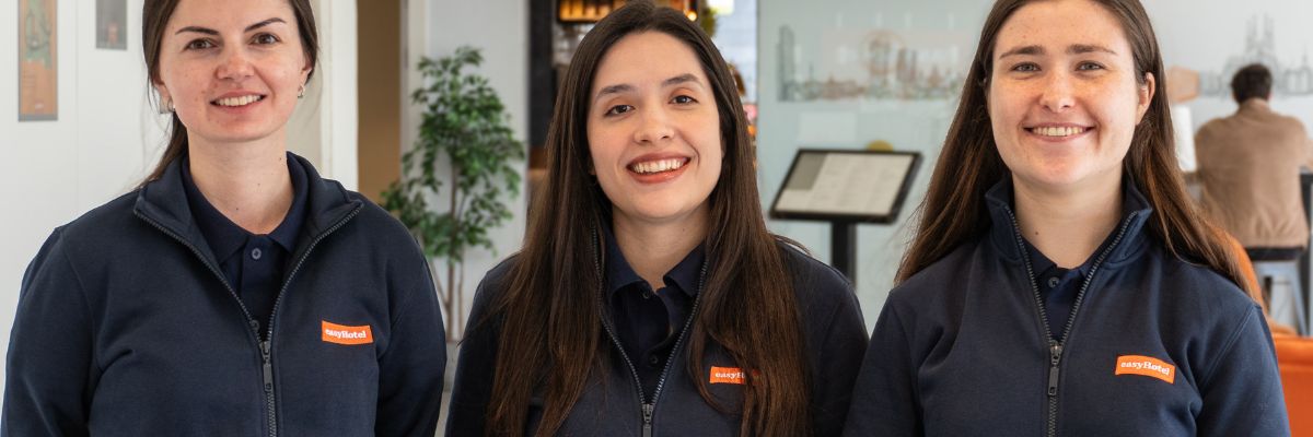 EasyHotel staff wearing branded polo shirts