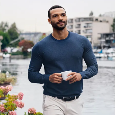 Cutter & Buck Oakville Knitted Crewneck 2 male wearing Cutter & Buck Oakville Knitted Crewneck