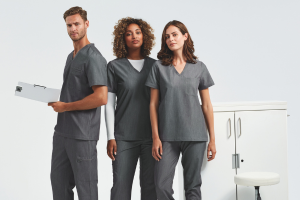3 healthcare workers wearing scrubs