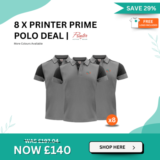 Spring Deals 24 62 1 - 8 x Printer Prime Polo Shirt Deal