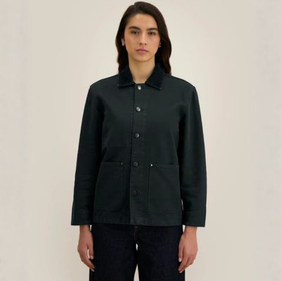 Stanley/Stella Chore Jacket 7 female wearing the chore jacket done up