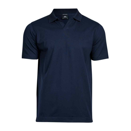 T1404 NAV FRONT - Tee Jays Luxury Stretch V Neck Polo Shirt