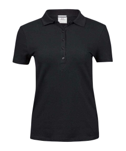 T145 BLK FRONT - Tee Jays Luxury Stretch Polo Shirt - Ladies