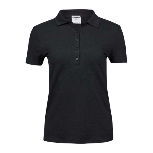 T145 BLK FRONT - Tee Jays Luxury Stretch Polo Shirt - Ladies