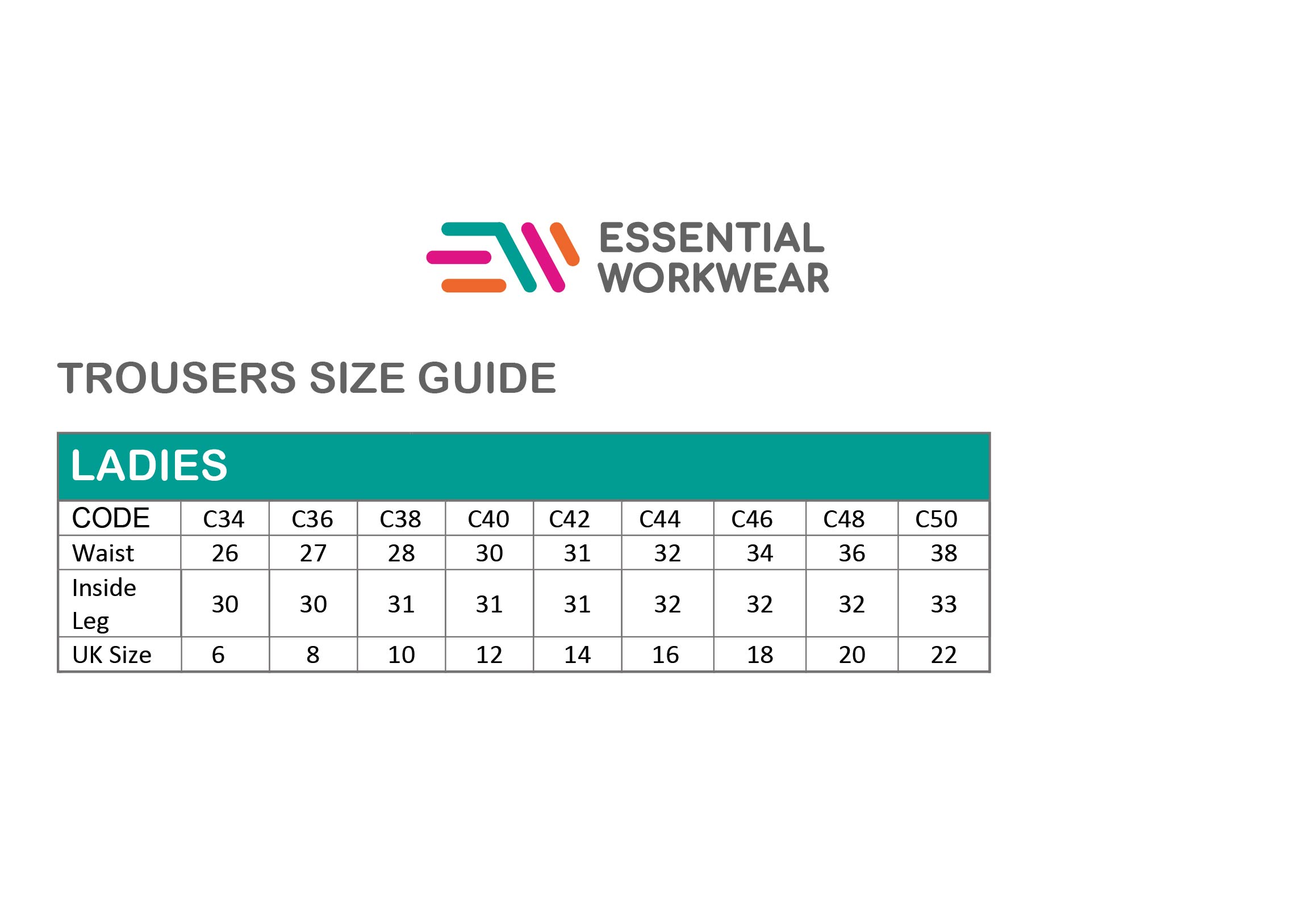 Size guide for workwear