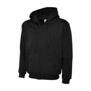 UC504 BLACK - Uneek Classic Full Zip Hooded Sweatshirt - Unisex Fit