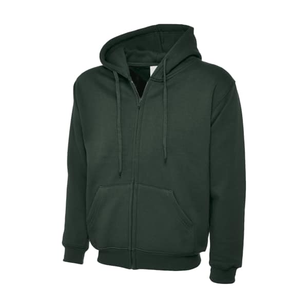 UC504 BOTTLE GREEN - Uneek Classic Full Zip Hooded Sweatshirt - Unisex Fit