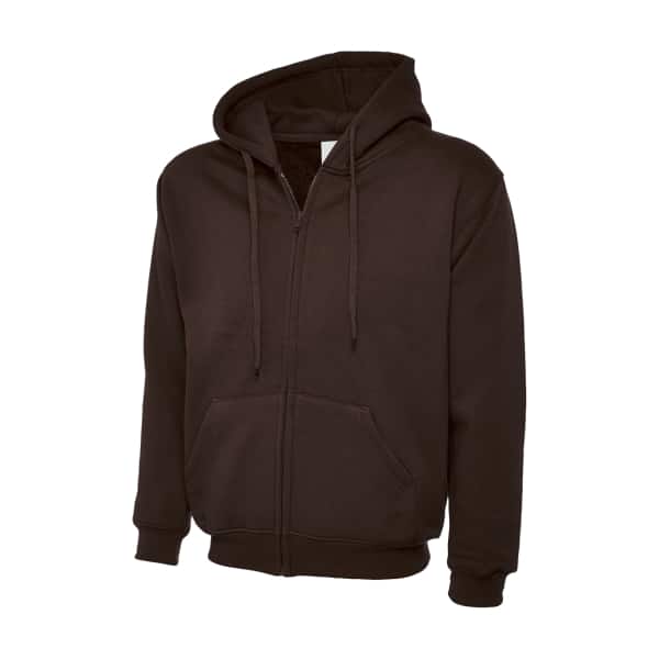 UC504 BROWN - Uneek Classic Full Zip Hooded Sweatshirt - Unisex Fit