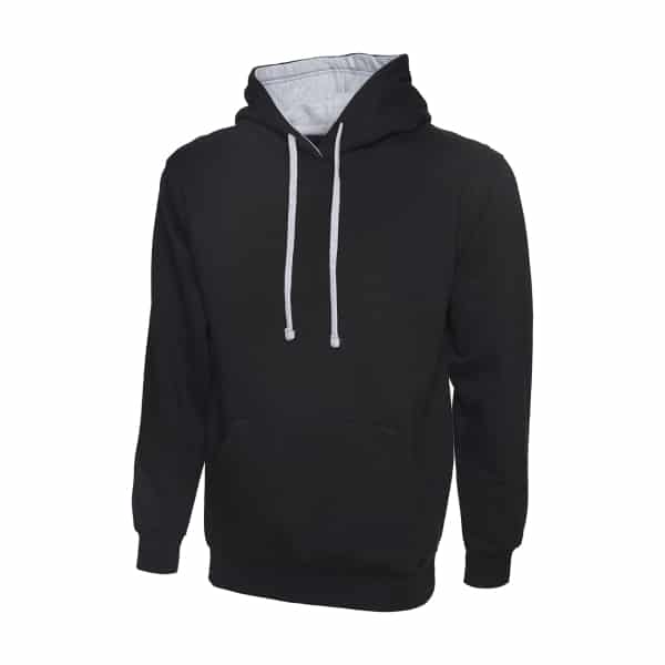 UC507 BLACK HEATHER GREY - Uneek Contrast Hooded Sweatshirt