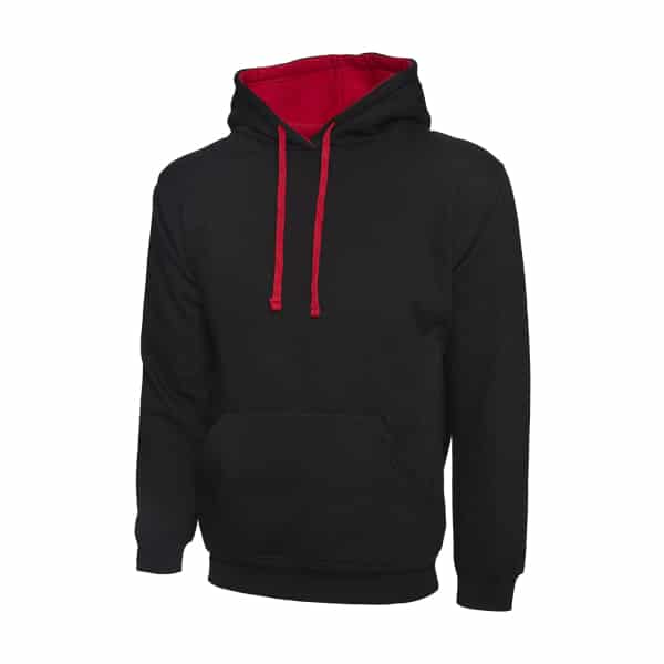 UC507 BLACK RED - Uneek Contrast Hooded Sweatshirt