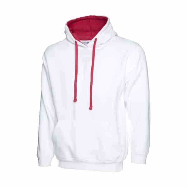 UC507 WHITE FUCHSIA - Uneek Contrast Hooded Sweatshirt