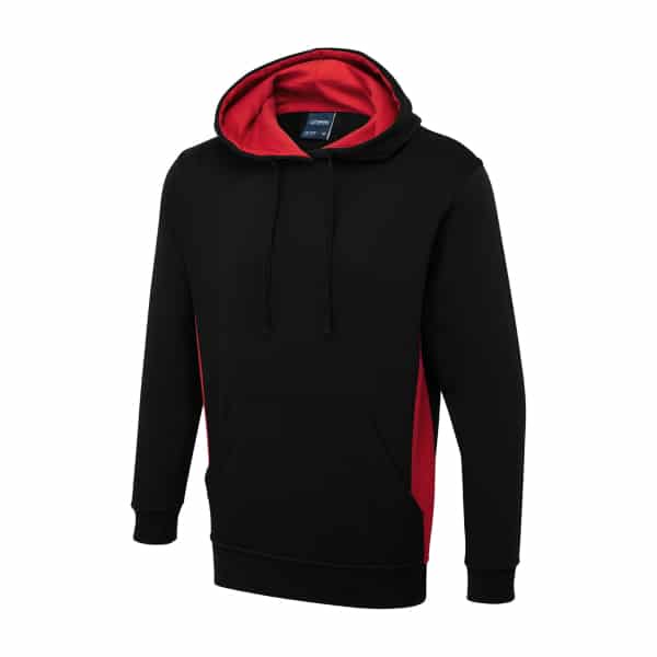 UC517 BLACK RED - Uneek Two Tone Hooded Sweatshirt