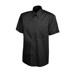 UC702 Black - Uneek Mens Pinpoint Oxford Half Sleeve Shirt