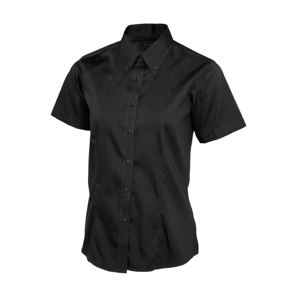UC704 Black - Uneek Ladies Pinpoint Oxford Half Sleeve Shirt