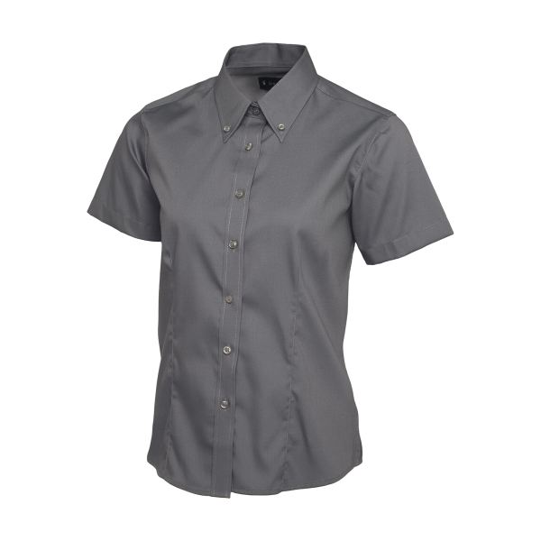 UC704 Charcoal - Uneek Ladies Pinpoint Oxford Half Sleeve Shirt