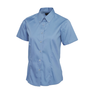 UC704 Mid Blue - Uneek Ladies Pinpoint Oxford Half Sleeve Shirt