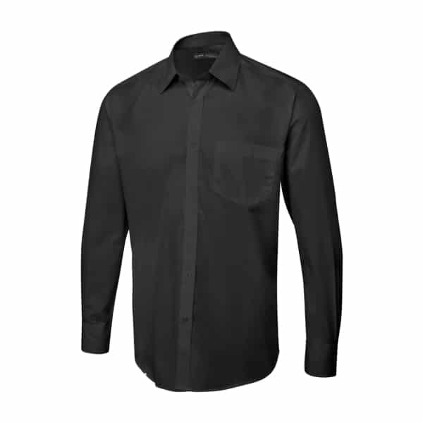 UC71 BLACK - Uneek Tailored Long Sleeve Poplin Shirt - Men’s Fit