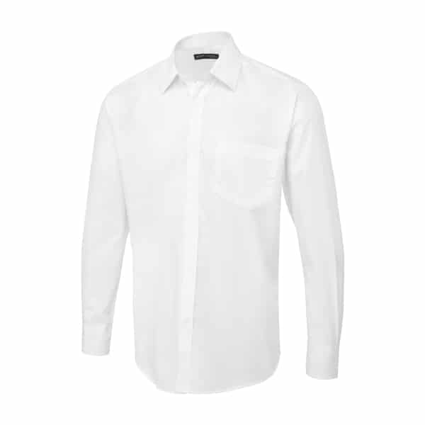 UC71 WHITE - Uneek Tailored Long Sleeve Poplin Shirt - Men’s Fit