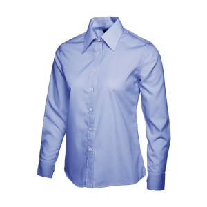 UC711 MID BLUE - Uneek Poplin Full Sleeve Shirt - Ladies Fit