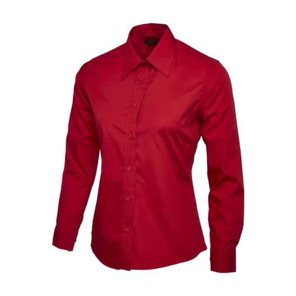 UC711 RED - Uneek Poplin Full Sleeve Shirt - Ladies Fit