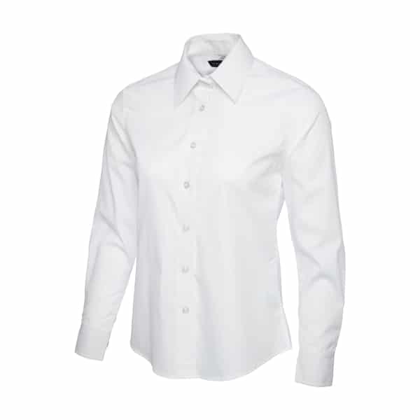 UC711 WHITE - Uneek Poplin Full Sleeve Shirt - Ladies Fit