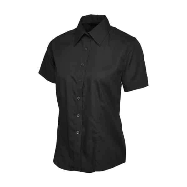 UC712 BLACK - Uneek Poplin Half Sleeve Shirt - Ladies Fit