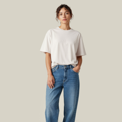 Untagged Movement Loose Fit T-Shirt 7 female model wearing Untagged movement loose fit t-shirt in the colour birch