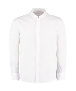 kk161 white ft - Kustom Kit Mandarin Collar Shirt Long-Sleeved - Men's