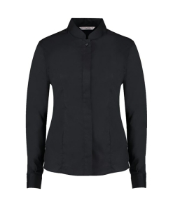 kk261 black ft - Kustom Kit Mandarin Collar Shirt Long-Sleeved - Women's