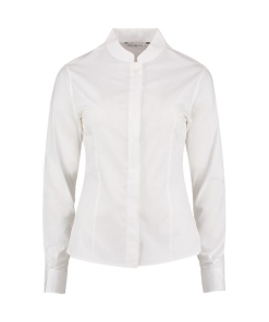 kk261 white ft - Kustom Kit Mandarin Collar Shirt Long-Sleeved - Women's