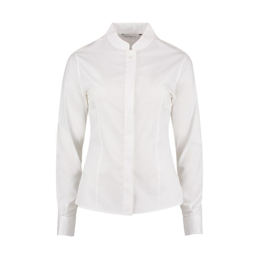 kk261 white ft - Kustom Kit Mandarin Collar Shirt Long-Sleeved - Women's
