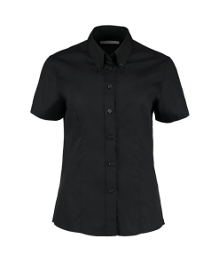 kk701 black ft2 - Kustom Kit Corporate Oxford Blouse Short Sleeved - Women's