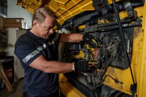 mechanic working on a car wearing branded workwear