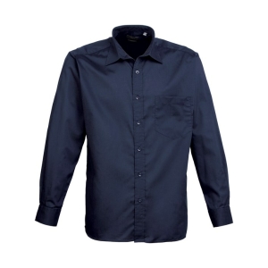 pr200 navy ft - Premier Long Sleeve Poplin Shirt