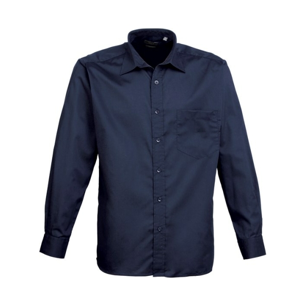 pr200 navy ft - Premier Long Sleeve Poplin Shirt