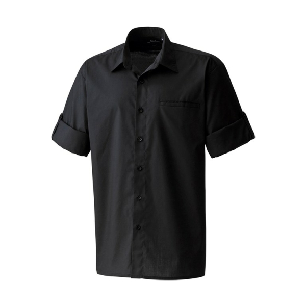 pr206 black ft - Premier Roll Sleeve Poplin Shirt