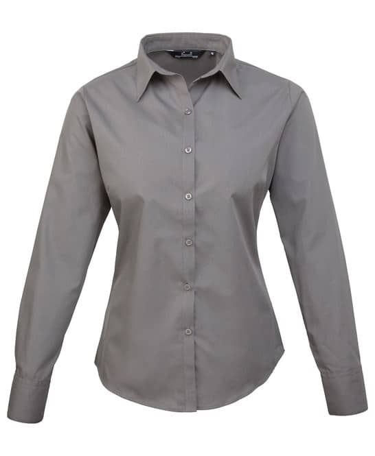 Premier Women's Poplin Long Sleeve Blouse - Essential Workwear