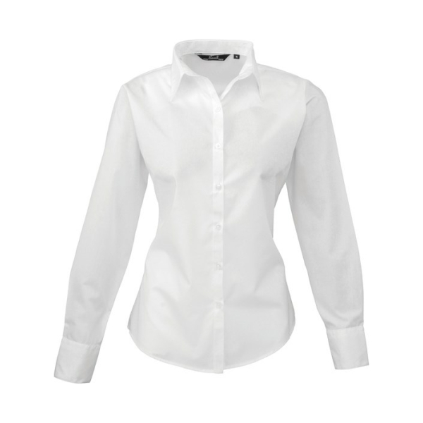 pr300 white ft - Premier Women's Poplin Long Sleeve Blouse
