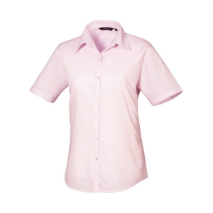 pr302 pink ft - Premier Women's Short Sleeve Poplin Blouse