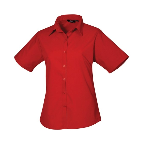 pr302 red ft - Premier Women's Short Sleeve Poplin Blouse