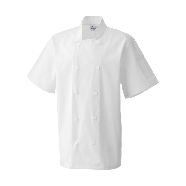 pr656 white ft2 - Premier Short Sleeve Chef's Jacket