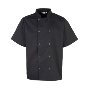 pr664 black ft2 - Premier Short Sleeve Studded Chef's Jacket