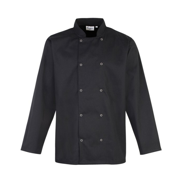 pr665 black ft2 - Premier Studded Front Long Sleeve Chef's Jacket